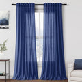Classic Blue Linen Curtains 90 Inch Long 2 Panels Set by Nanspring