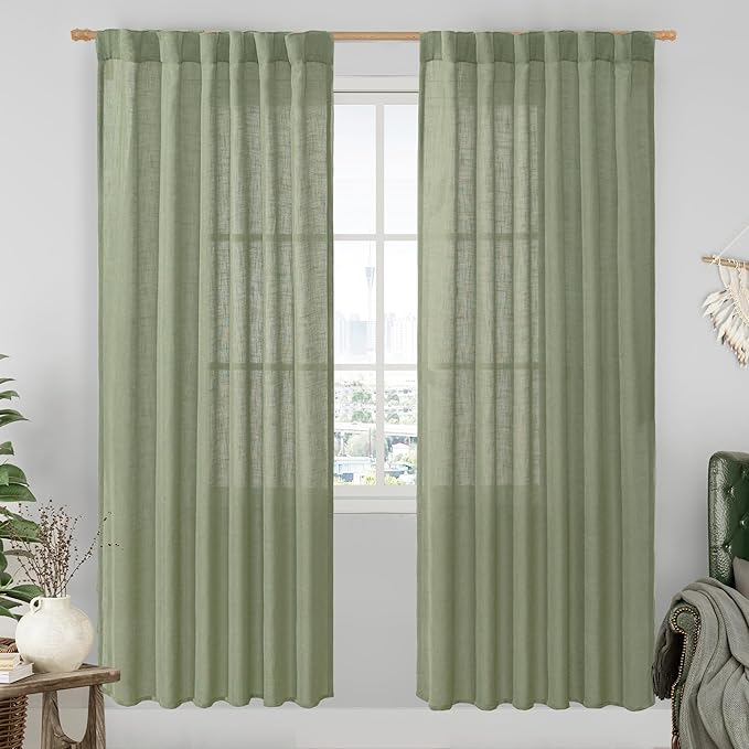 LAMIT Sage Green 80 inch Linen Curtains by LAMIT