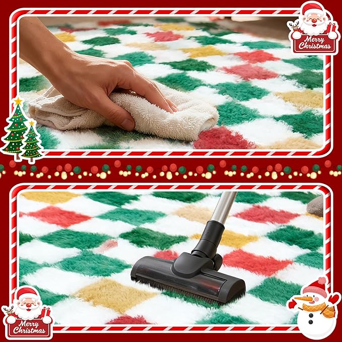 Checkered Area Rug 5x8 for Bedroom Living Room, Christmas Shag Rug Fuzzy Shaggy - Image 7