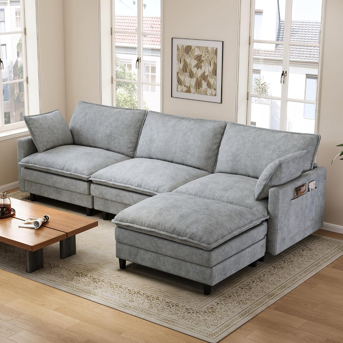 102'' L-Shaped Cloud Couch Sectional Sofa for Living Room, Light Gray