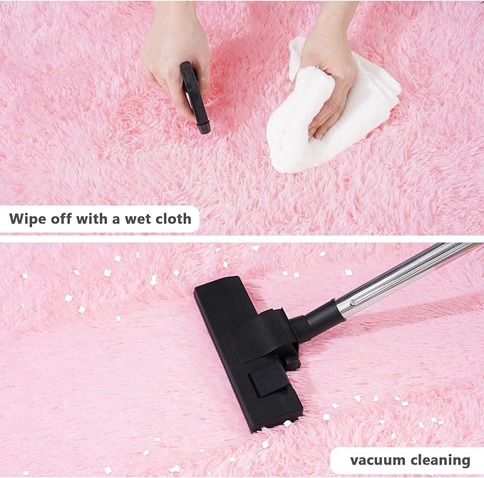 3'x3' Round Pink Rugs for Girls Bedroom, Ultra Soft Fluffy Circle Rug for Kids - Image 4