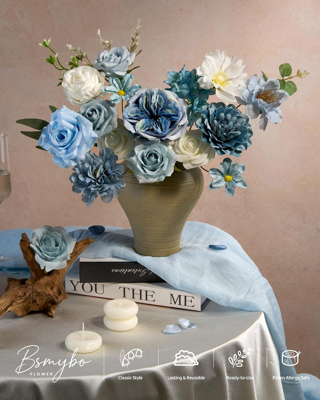 Artificial Flowers Combo Box Blue Fake Rose Flower for Wedding Decorations
