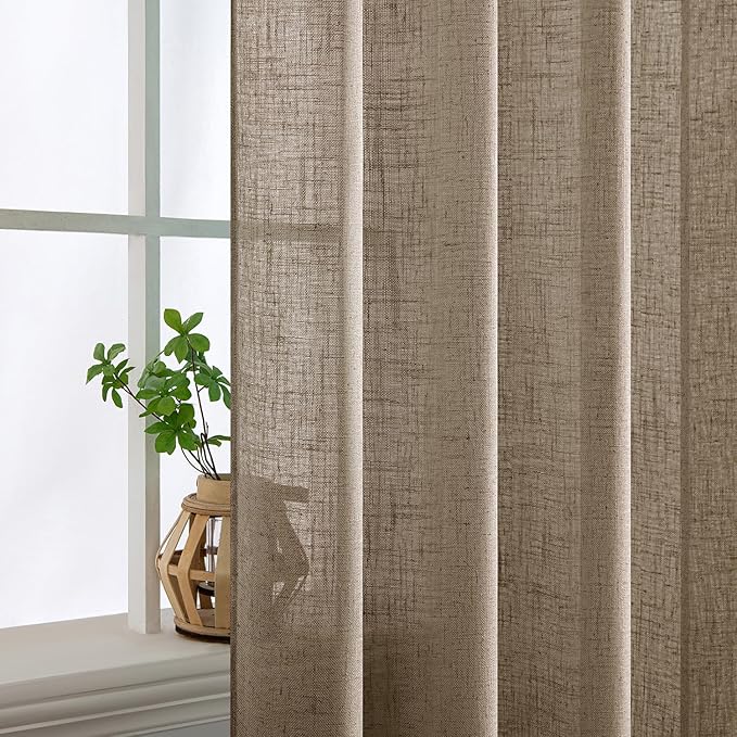 MIULEE Taupe Grey Linen Curtains 63 Inch Length 2 Panels - Image 5