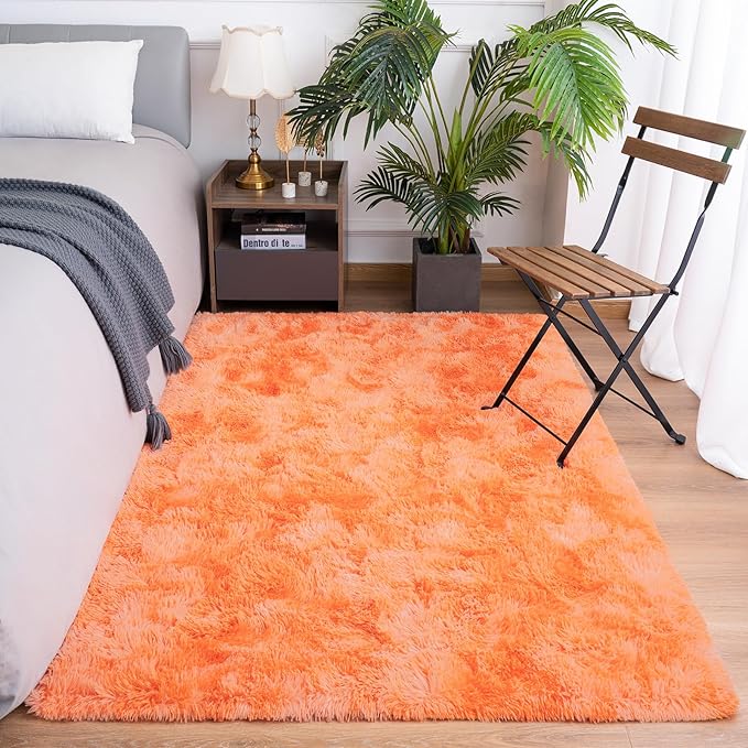 Goideal Fluffy Rug for Bedroom Living Room, 7x10 Orange Area Rugs, Faux Fur - Image 2