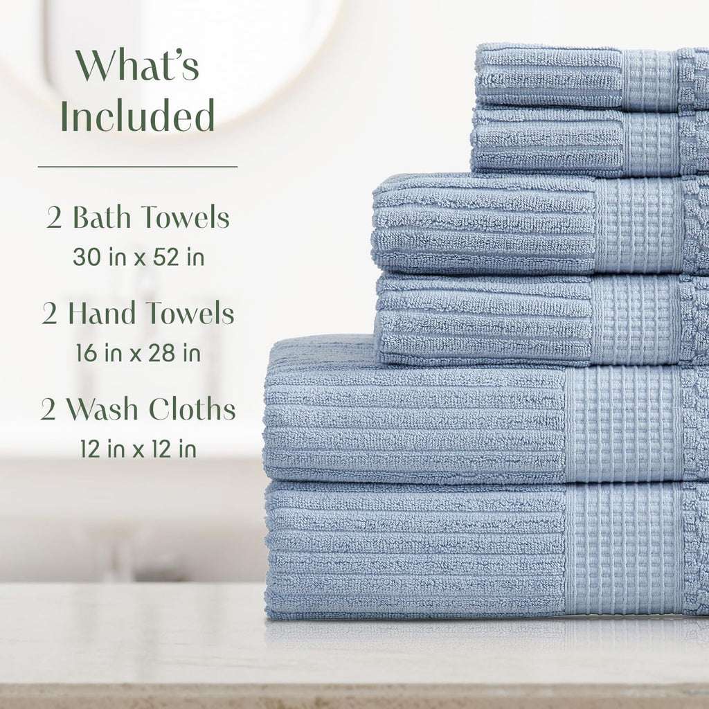 100% Cotton Bath Towel Set | 6-Piece Set | Textured | Blue