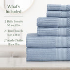 100% Cotton Bath Towel Set | 6-Piece Set | Textured | Blue