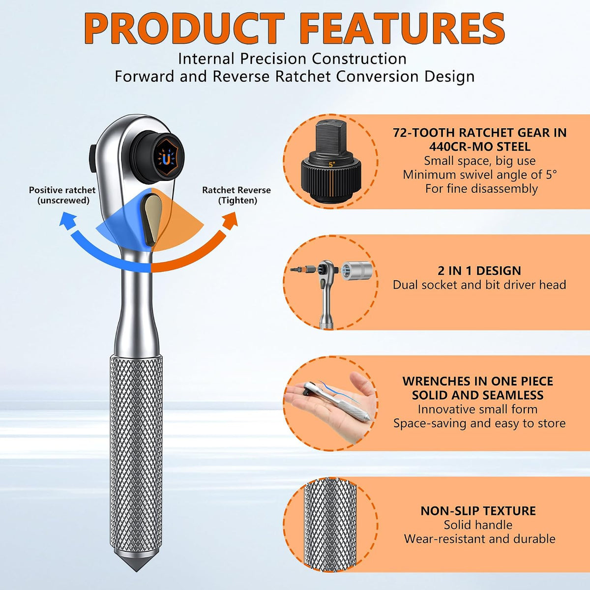 42-in-1 ratchet socket screwdriver set, 70N. m torque, 72-tooth ratchet wrench, S2 steel drill bit and Cr-V sleeve - portable tool kit for car, bicycle, motorcycle and home repair.