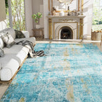 Ompaa Living Room Rug 8x10 Teal Blue Area Rugs Machine Washable Abstract Boho by OmpaaHomeDecor