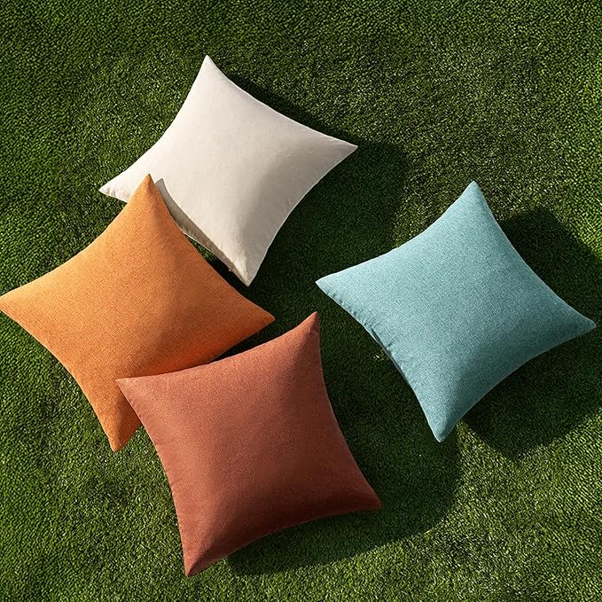 MIULEE Pack of 4 Decorative Outdoor Throw Pillow Covers Linen Waterproof Pillow - Image 4