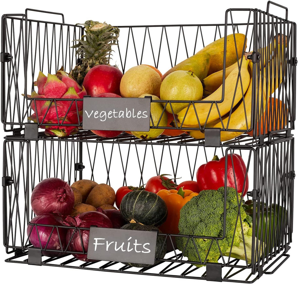4 PACK XXL Stackable Wire Baskets for Pantry Organization and Storage