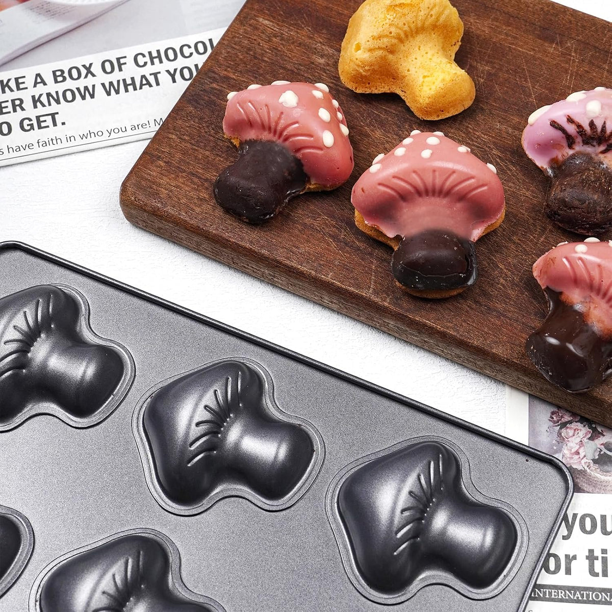 2 Pack Mushroom Baking Pan, 6-Cavity MushroomMuffin Pan Non-stick Cake Pan Heavy Carbon Steel for Oven Baking Cookies Cake Chocolate Madeleine