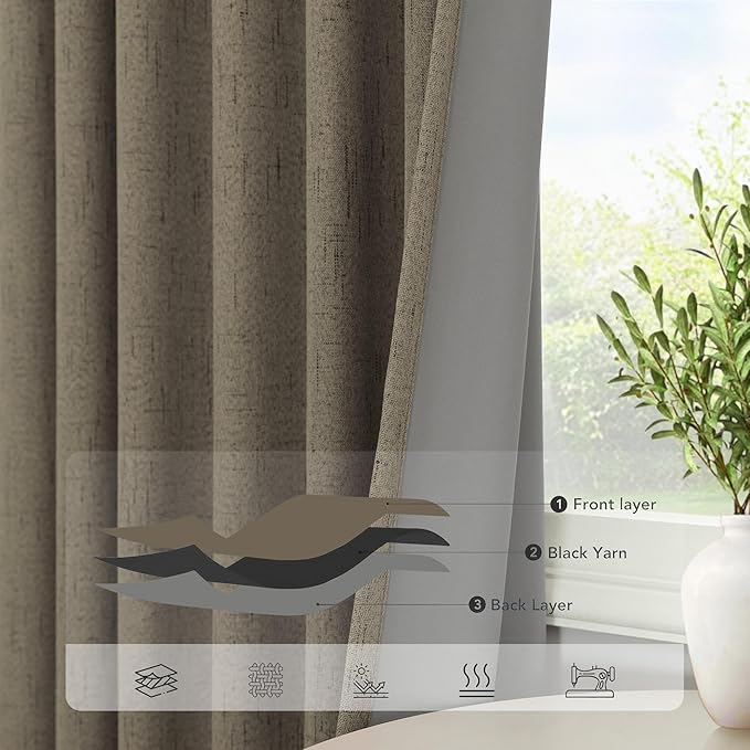 Brown Extra Long Blackout Curtains 108 Inch Long 9ft Back Tab Pocket Light - Image 5