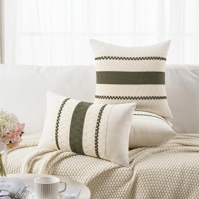 Fancy Homi Set of 1 Boho Olive Green Long Lumbar Decorative Throw Pillow Cover - Image 6