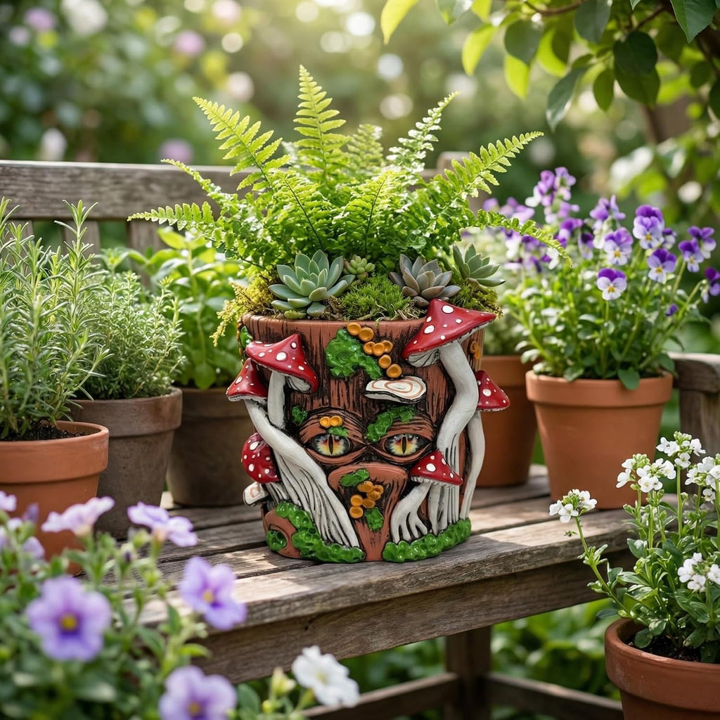 Mushroom Planter 6x6x5 Multicolor Polyresin Pot Fairy Garden Woodland Décor