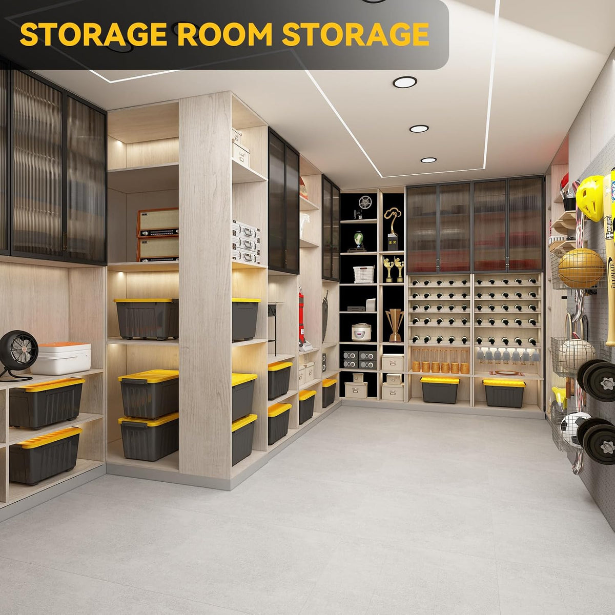 72 Quart Plastic Storage Bin On The Wheels, Stackable and Nestable Storage Boxes with Lids and Secure Latching Buckles, Large Storage Container (Black/Yellow, 72Quart-4Pack)