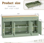 Vongrasig Buffet Cabinet with Storage, Farmhouse Coffee Bar Table with Drawers, 53” Large Modern Sideboard Buffet with Adjustable Shelves, Wood Buffet Table for Kitchen, Dining Room, Green