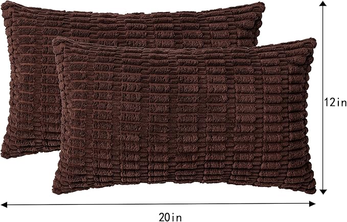 Pack of 2 Corduroy Decorative Throw Pillow Covers 12x20 InchSoft Boho Striped - Image 4
