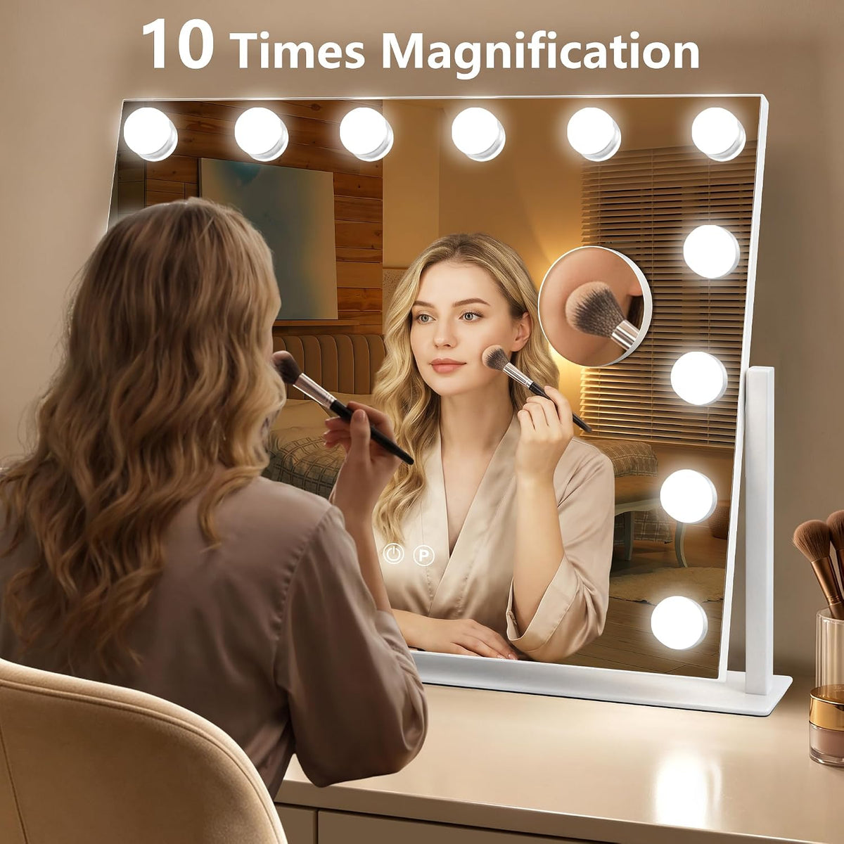 Ratsamee Vanity Mirror with Lights, 22" x 17", 360° Rotation Base, White