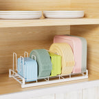 Food Container Lid Organizer Rack with Adjustable 6 Dividers, White