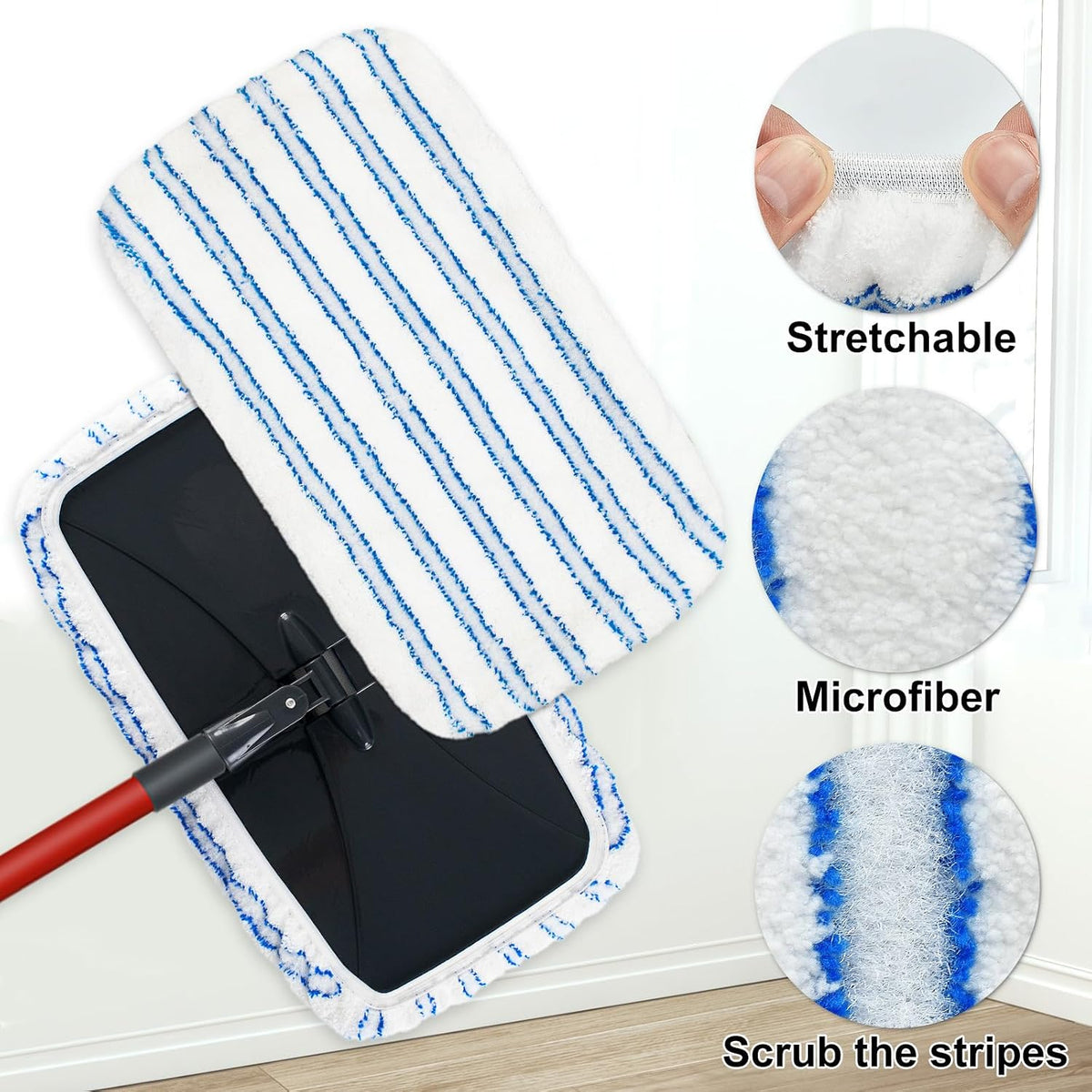 Microfiber Flat Mops for Floor Cleaning Ocedar Hardwood Floor 'N More Mop, Large Surface Dust Flat Mop with 2 Reusable Pads & 1 Extendable Handle, Washable Hardwood Floors Mopping to Dry and Wet Clean