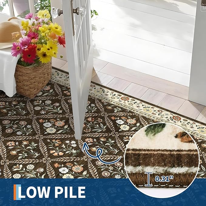 GarveeHome Grey Floral Rug 4x6 Rug Machine Washable Area Rug - Image 5