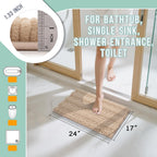 Yimobra Bathroom Rug Mat, Non Slip and Super Absorbent Bath Mat, Machine Washable Quick Dry, Ultra Plush Chenille Shower Rugs for Bathroom Floor Sink Tub and Shower Outside, Beige, 24 x 17