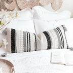 NUYECY Chenille and Cotton Long Pillow for Bed, Striped Textured Boho Lumbar Throw Pillow Cover 14x36, Neutral Accent Decorative Extra Long Body Pillow Case for Couch, Sofa, Bedroom, Black and White