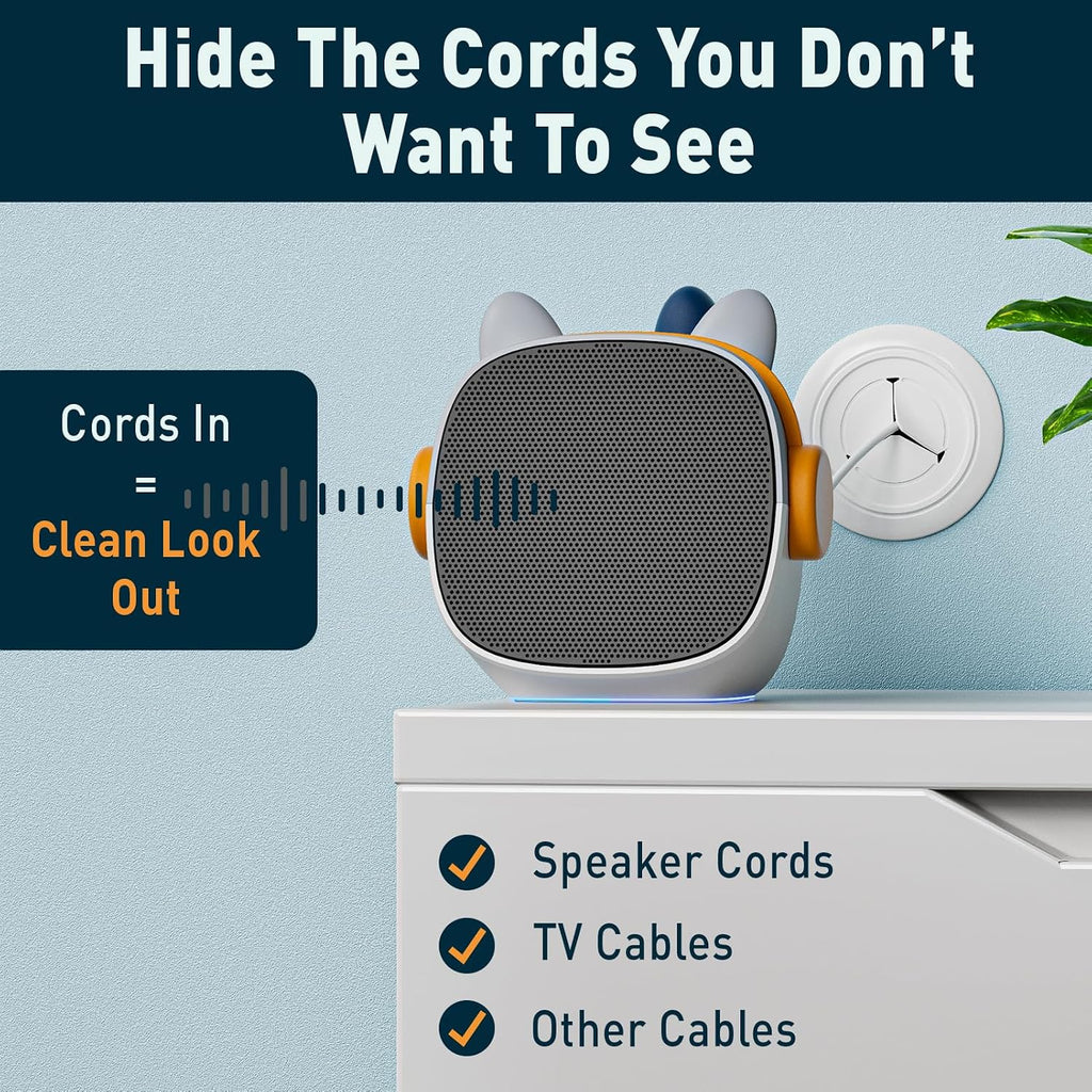 in-Wall Cable Hider 2 Sets, 3" Hole Saw Included, Wall Cable Management Kit for TV, Speaker, Monitor & Other Cables, Large Cable Pass Through with Locking Brackets, Cord Concealer for Clean Setup