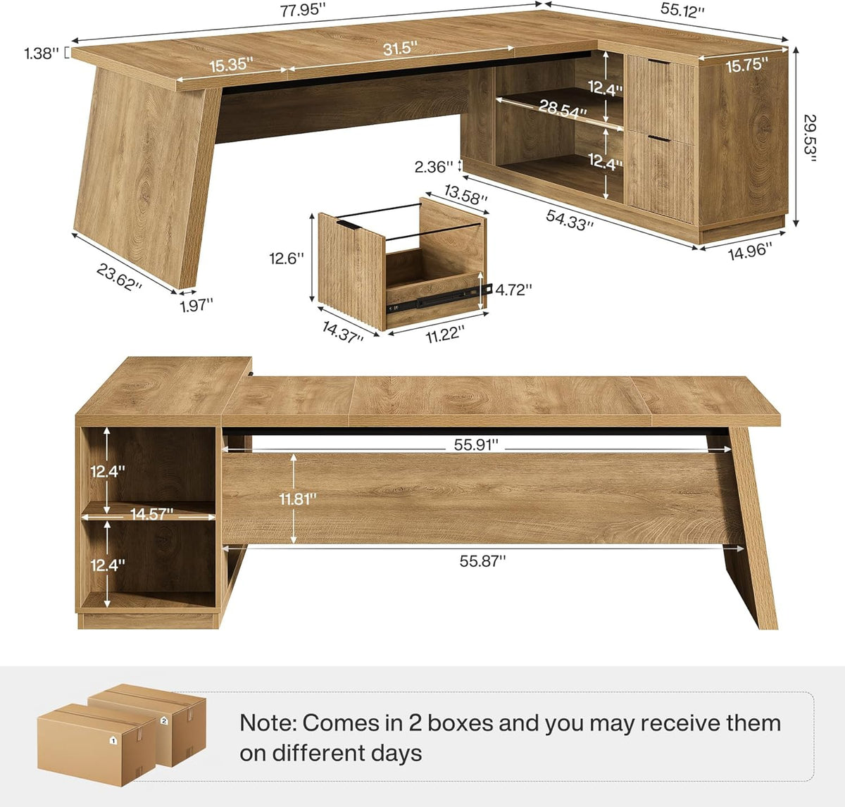 Tribesigns 78" L Shaped Desk with Drawers, Large Executive Office Desk with File Cabinet and Shelves, Modern Corner Computer Table Business Furniture for Home Office, Brown