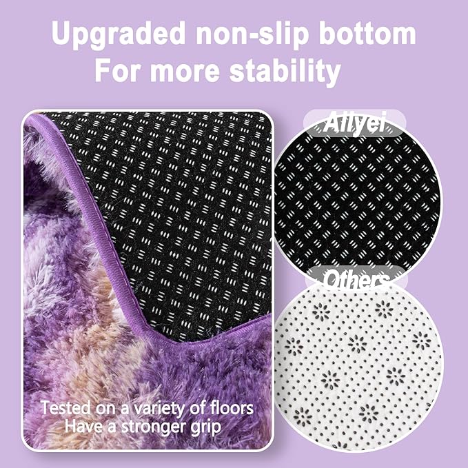 Soft Runner Rugs for Bedroom Hallways, 2x6 Abstract Purple Fluffy Shag Throw - Image 4