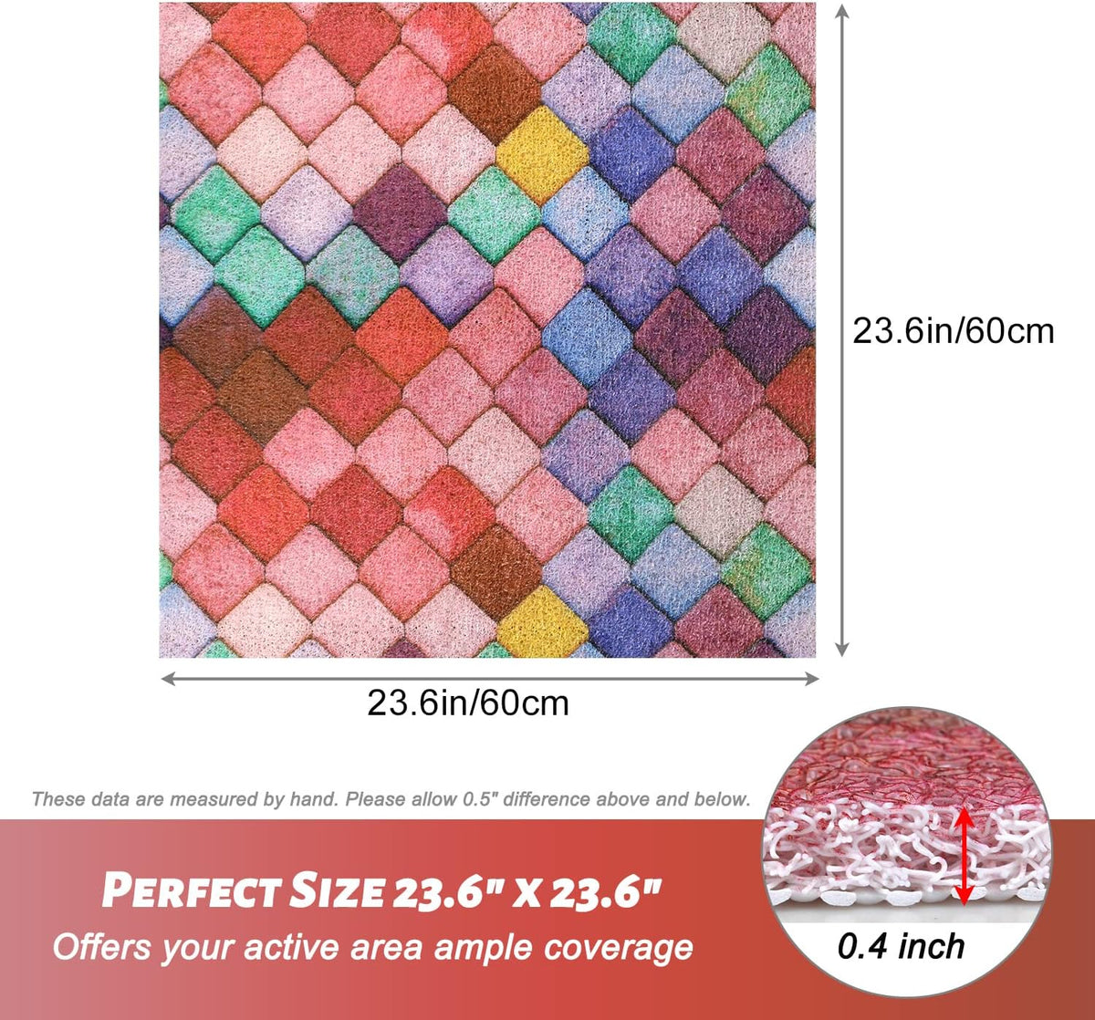 Shower Mat Non-Slip, 24x 24 Inch Square, Soft Comfort Bath Mats with Drainage Holes, PVC Loofah Massage Shower Floor Mat for Shower, Bathroom, Wet Areas, Quick Drying