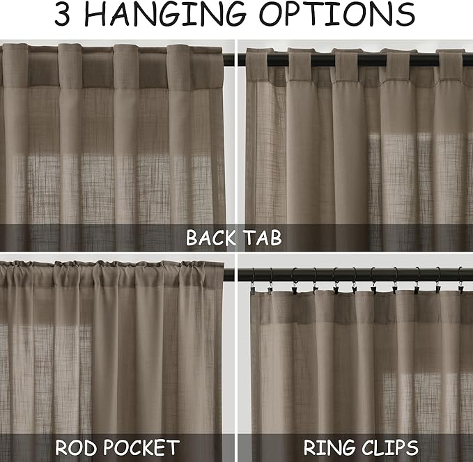 Dark Taupe Linen Curtains 90 Inch Length 2 Panels Set - Image 3