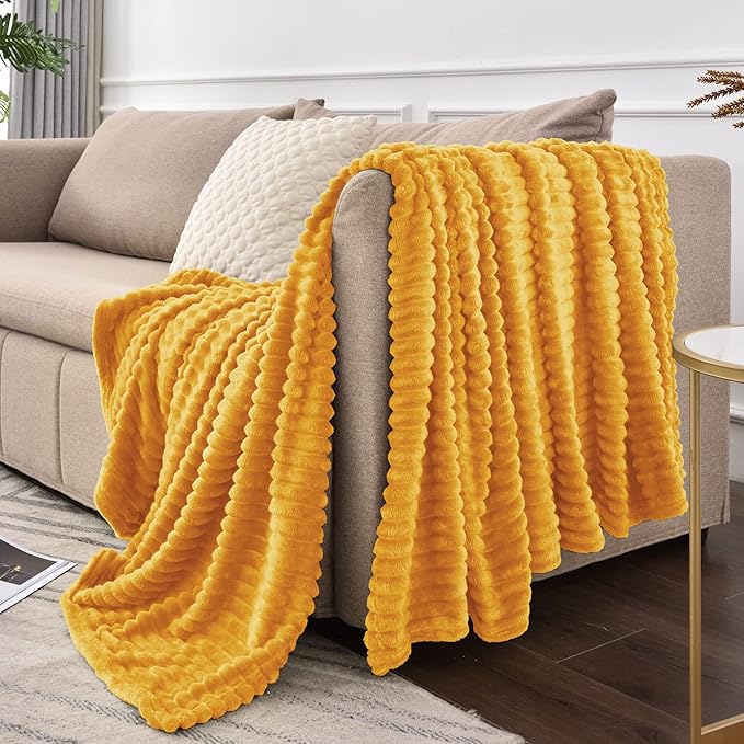 BEDELITE Fleece Throw Blanket for Couch – 3D Ribbed Jacquard Soft and Warm - Image 4