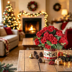 Artificial Flowers No Fade Realistic Geraniums Red Christmas Decor 6 Bundle