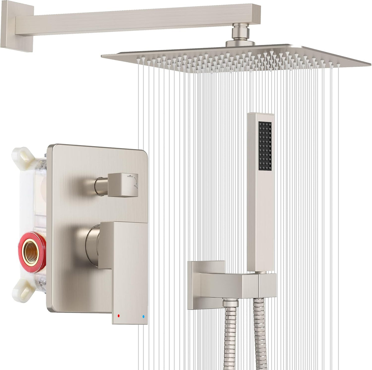 ESNBIA Rain Shower Head with Handheld Spray Combo, 10" Brushed Nickel