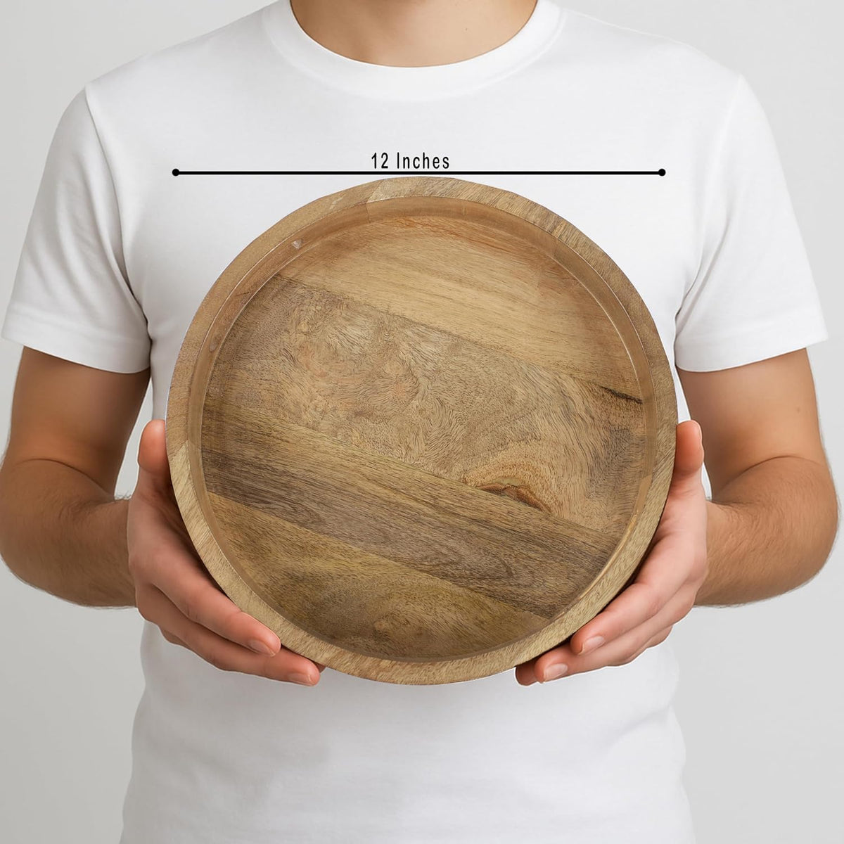 Round Wood Serving Tray, 12 in, Natural