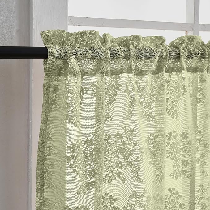 YJ YANJUN Vintage Lace Curtains 36 Inch Length-Victorian Floral Pattern Boho - Image 4