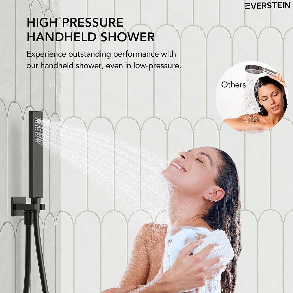 6" Wall Mount Shower System with Handheld Spray, Matte Black