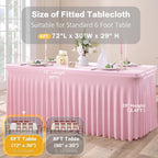4pk Spandex Tablecloths for 6 Foot Rectangle Tables, Pink Stretch Table Cloth 6ft Fitted Table Cover Desk Skirt for Parties Weddings Birthday Banquet Baby Shower