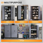 75"H Metal Garage Cabinets with Wheels, Storage Cabinet with 2 Doors