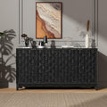MALOL 59" Fluted Sideboard Buffet Cabinet with Storage, Wood Buffet Table with 4 3D-Checkerboard Doors & Adjustable Shelves, Kitchen Dining Room Coffee Bar Cabinet, Mid Century Modern Style, Black