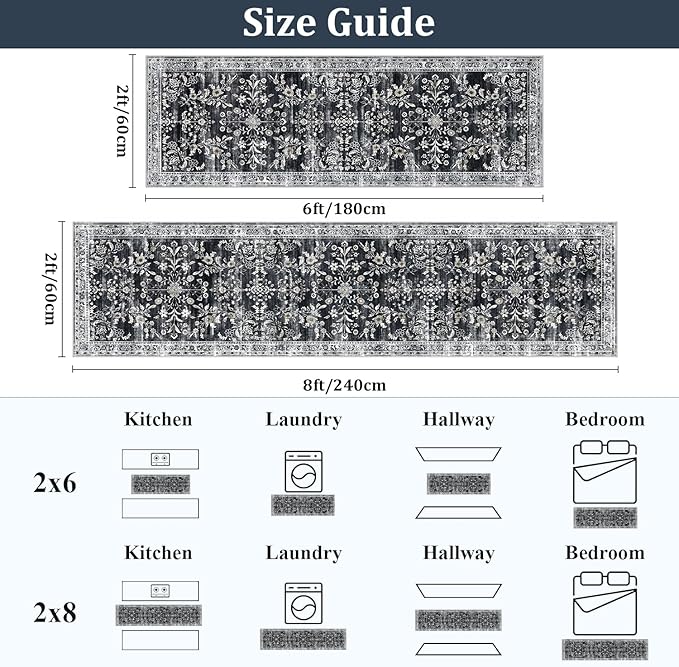 Yamaziot Washable Runner Rug 2x6 – Non Slip Boho Floral Hallway Runner Rug - Image 2