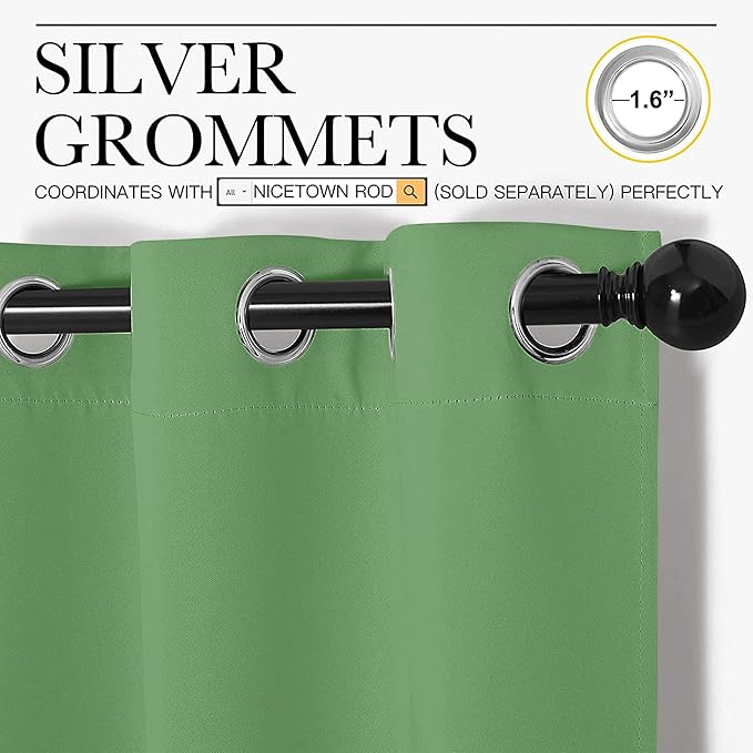 NICETOWN Bedroom Blackout Draperies Panels, 2 Panels, 42 x 72 Inch, Fresh Green - Image 2
