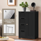 Yaheetech Small Bathroom Storage Cabinet with 4 Drawers & Door, Black