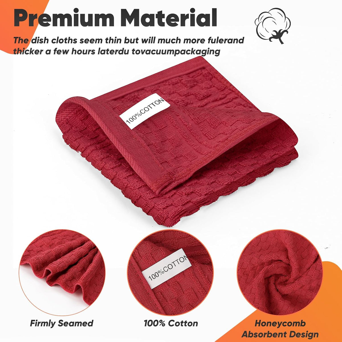 Oven Mitts Kitchen Towels and Dishcloths with Pot Holders Sets, Oven Gloves Hot Pads 500°F Heat Resistant with Silicone Grip, Include 2 Cooking Gloves/2 Potholders/4 Kitchen Towels/4 Dish Towels-Red