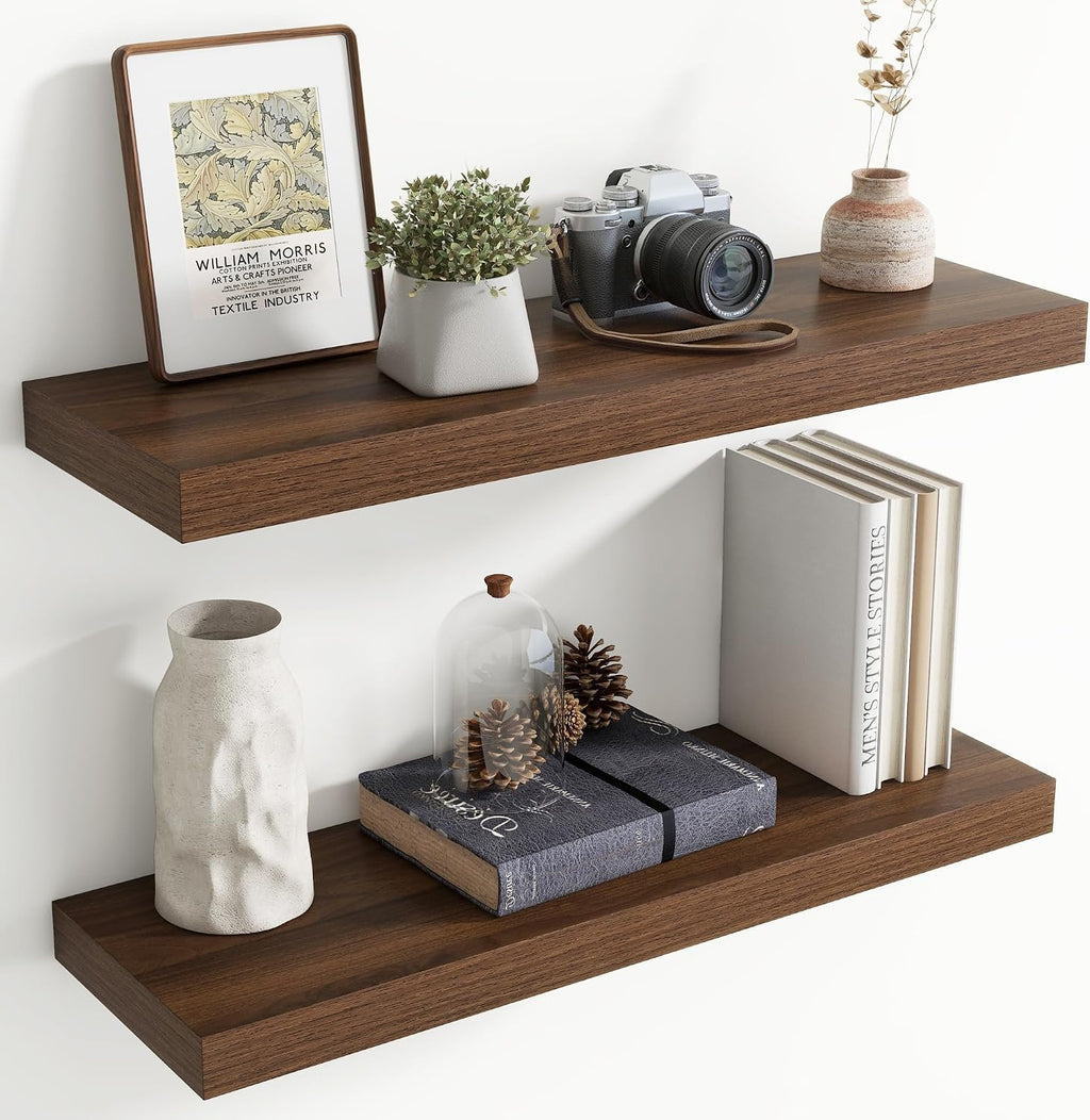 30 Inch Floating shelves for Wall, 8 Inch Deep, Invisible Brackets, Walnut