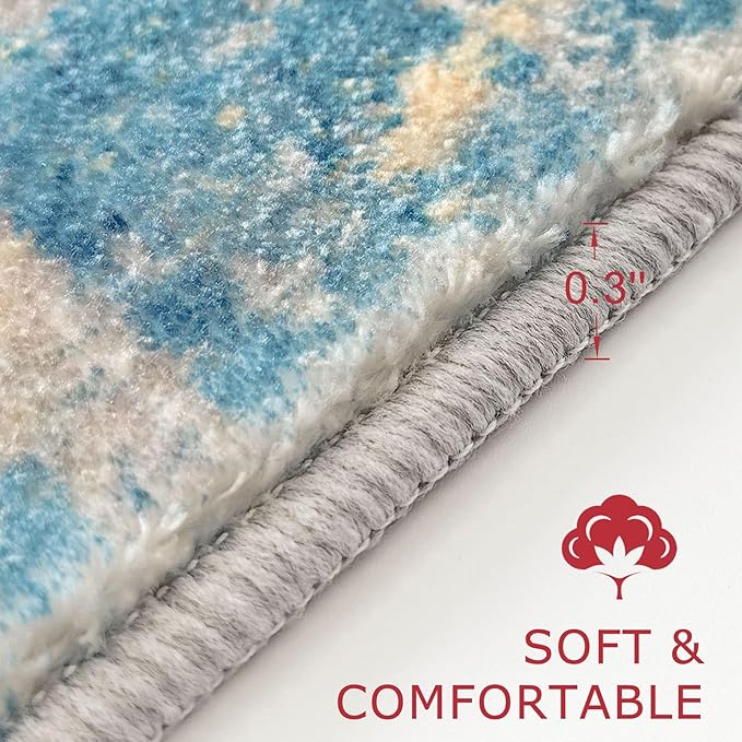KOZYFLY Modern Abstract Area Rugs 8x10 Turquoise/Beige/Grey/Yellow Machine - Image 2