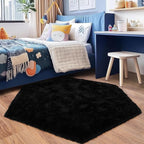 4x4.6 Feet Black Hexagon Rugs for Bedroom, Ultra Soft Fluffy Hexagon Area Rug - Image 2