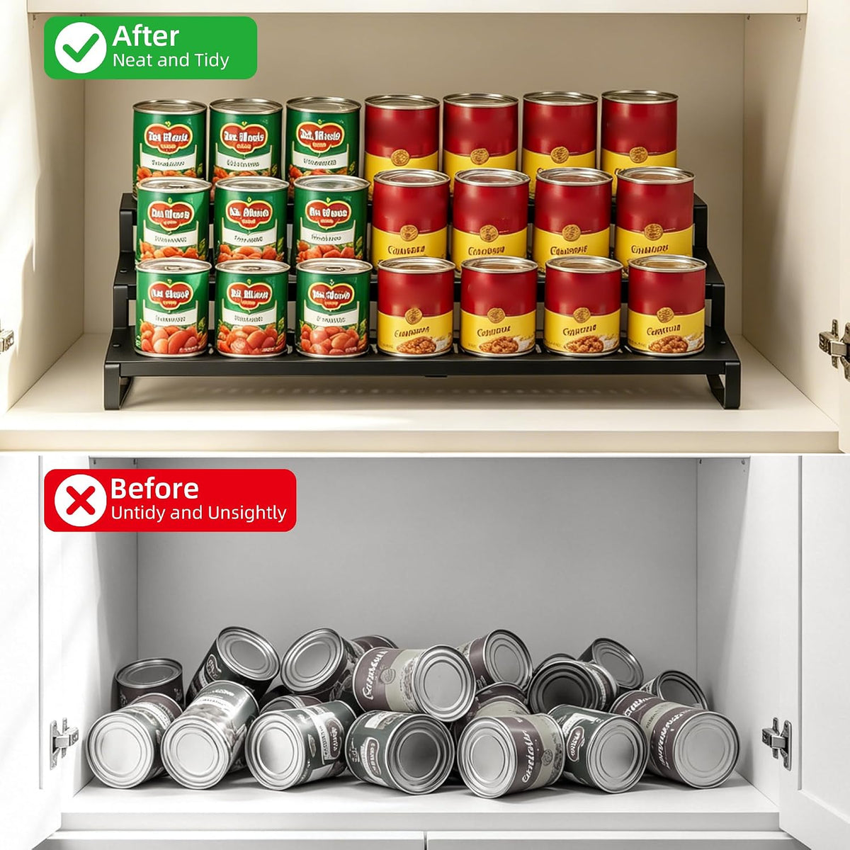 Expandable Can Organizer for Pantry, 3-Tier Adjustable Metal Can Rack