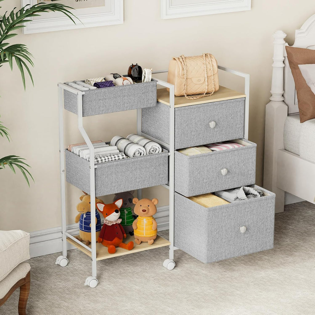 Baby Diaper Caddy Organizer Rolling Cart with Drawers, Light Gray